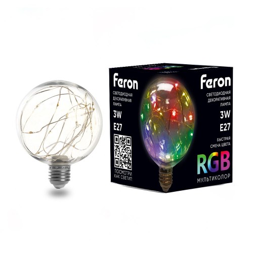Лампа светодиодная Feron LB-382 E27 3W RGB 10 штук