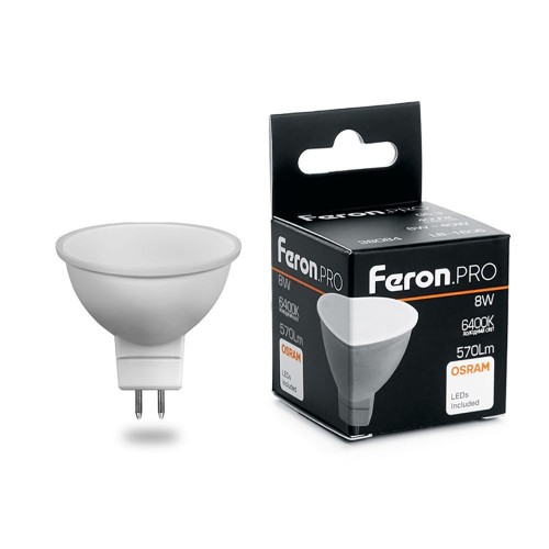Лампа светодиодная FeronPRO LB-1608 MR16 G5.3 8W 6400K 10 штук