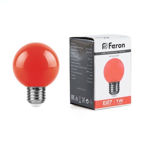 Лампа светодиодная Feron LB-37 Шарик E27 1W Красный 10 штук