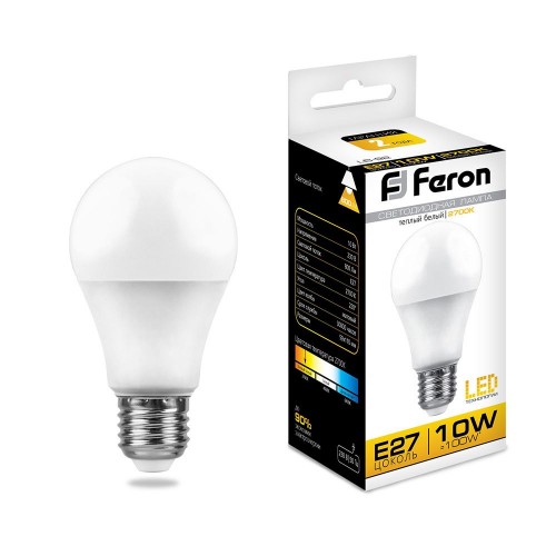 Лампа светодиодная Feron LB-92 Шар E27 10W 2700K 10 штук