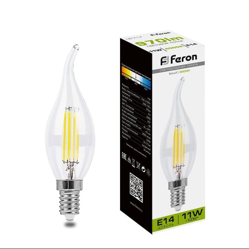Лампа светодиодная Feron LB-714 Свеча на ветру E14 11W 4000K 10 штук