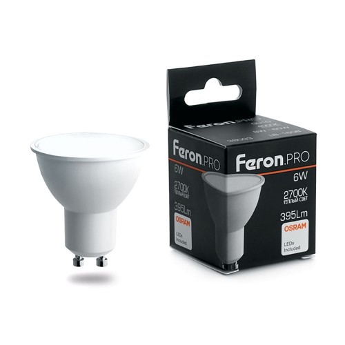 Лампа светодиодная FeronPRO LB-1606 GU10 6W 2700K 10 штук