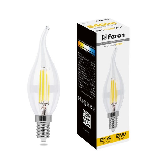 Лампа светодиодная Feron LB-74 Свеча на ветру E14 9W 2700K 10 штук