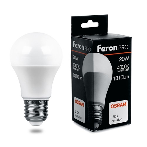 Лампа светодиодная FeronPRO LB-1020 Шар E27 20W 4000K 10 штук