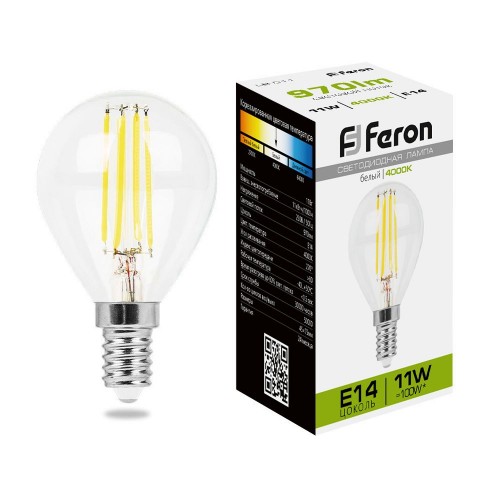 Лампа светодиодная Feron LB-511 Шарик E14 11W 4000K 10 штук
