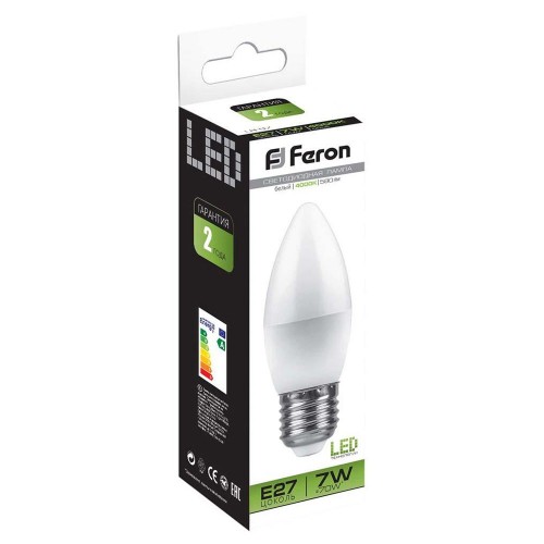 Лампа светодиодная Feron LB-97 Свеча E27 7W 4000K 10 штук