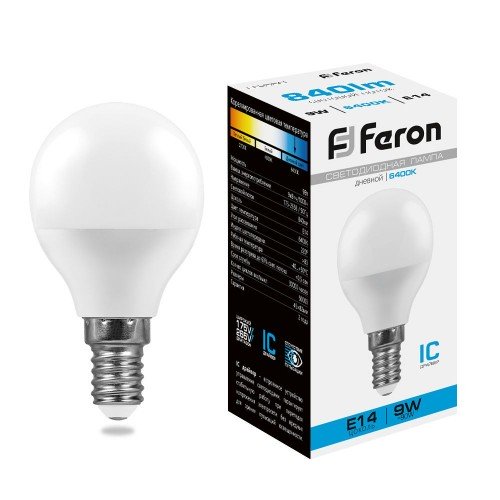 Лампа светодиодная Feron LB-550 Шарик E14 9W 6400K 10 штук