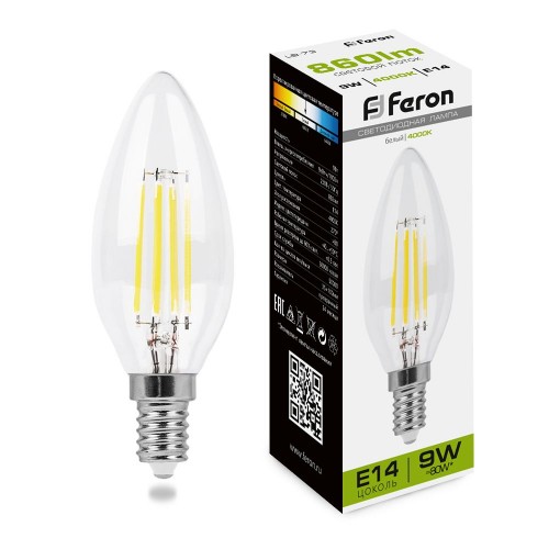 Лампа светодиодная Feron LB-73 Свеча E14 9W 4000K 10 штук
