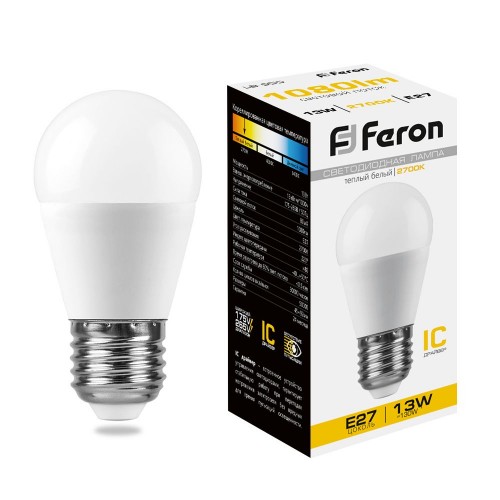 Лампа светодиодная Feron LB-950 Шарик E27 13W 2700K 10 штук