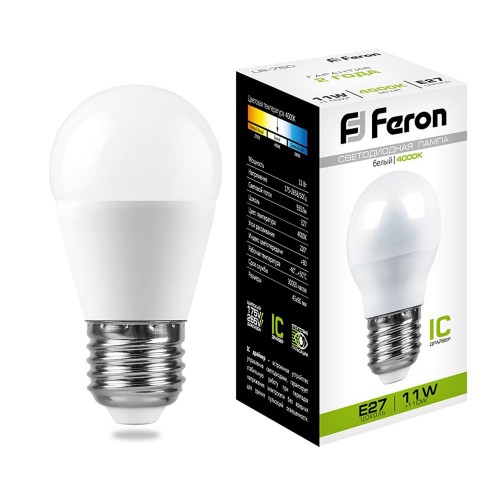 Лампа светодиодная Feron LB-750 Шарик E27 11W 4000K 10 штук