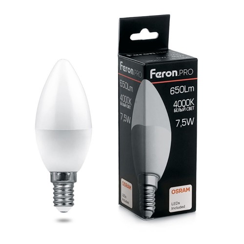 Лампа светодиодная FeronPRO LB-1307 Свеча E14 7.5W 4000K 10 штук