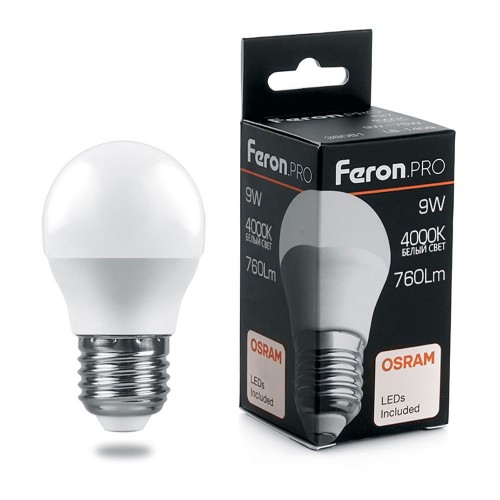 Лампа светодиодная FeronPRO LB-1409 Шарик E27 9W 4000K 10 штук