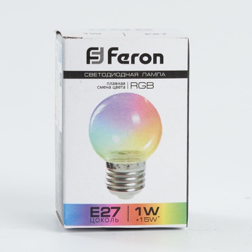 Лампа светодиодная Feron LB-37 Шарик прозрачный E27 1W RGB плавная смена цвета 10 штук