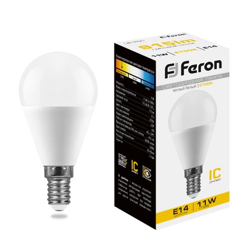 Лампа светодиодная Feron LB-750 Шарик E14 11W 2700K 10 штук