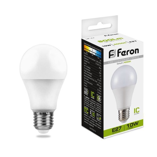 Лампа светодиодная Feron LB-92 Шар E27 10W 4000K 10 штук