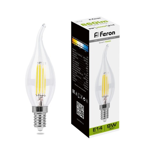 Лампа светодиодная Feron LB-74 Свеча на ветру E14 9W 4000K 10 штук