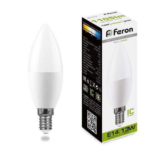 Лампа светодиодная Feron LB-970 Свеча E14 13W 4000K 10 штук