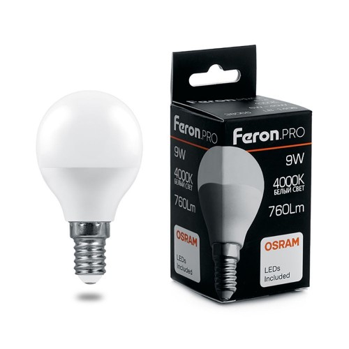 Лампа светодиодная FeronPRO LB-1409 Шарик E14 9W 4000K 10 штук