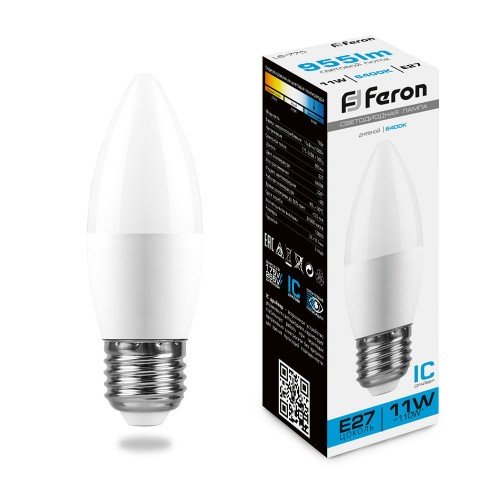 Лампа светодиодная Feron LB-770 Свеча E27 11W 6400K 10 штук