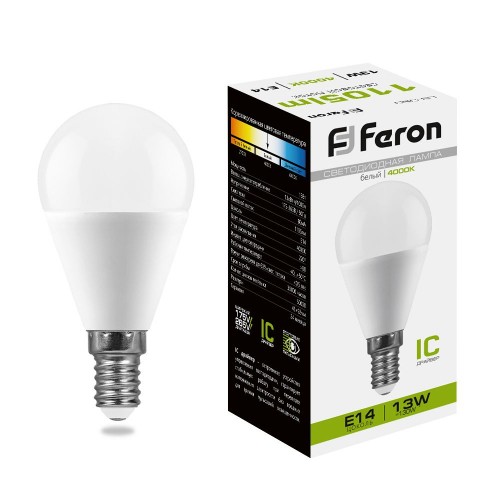 Лампа светодиодная Feron LB-950 Шарик E14 13W 4000K 10 штук