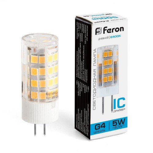 Лампа светодиодная Feron LB-432 G4 5W 6400K 10 штук