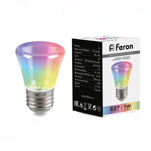 Лампа светодиодная Feron LB-372 Колокольчик прозрачный E27 1W RGB плавная смена цвета 10 штук