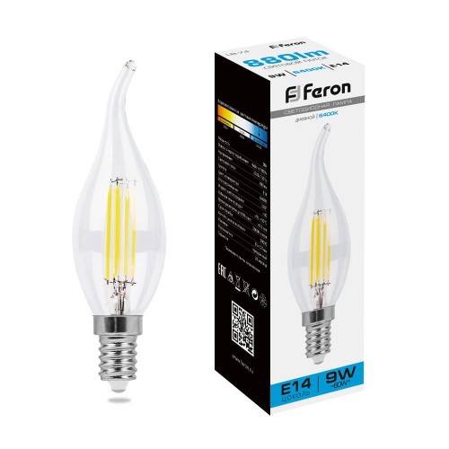 Лампа светодиодная Feron LB-74 Свеча на ветру E14 9W 6400K 10 штук