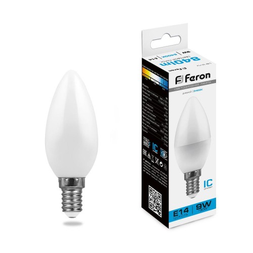 Лампа светодиодная Feron LB-570 Свеча E14 9W 6400K 10 штук