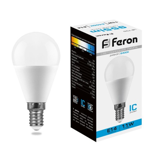 Лампа светодиодная Feron LB-750 Шарик E14 11W 6400K 10 штук