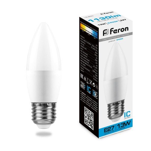 Лампа светодиодная Feron LB-970 Свеча E27 13W 6400K 10 штук