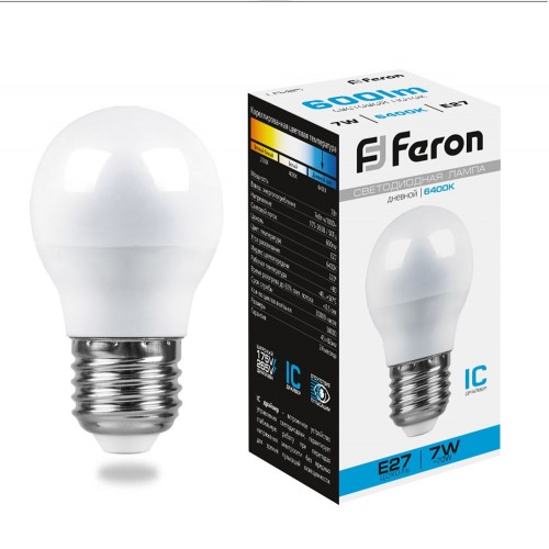 Лампа светодиодная Feron LB-95 Шарик E27 7W 6400K 10 штук