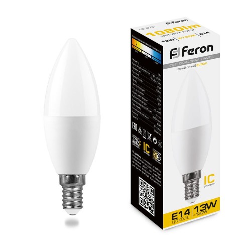 Лампа светодиодная Feron LB-970 Свеча E14 13W 2700K 10 штук