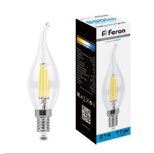 Лампа светодиодная Feron LB-714 Свеча на ветру E14 11W 6400K 10 штук