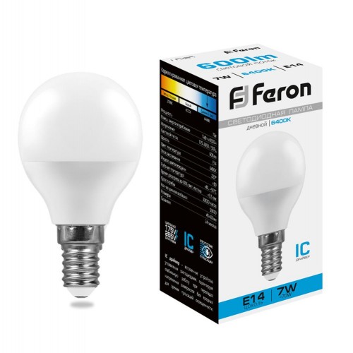 Лампа светодиодная Feron LB-95 Шарик E14 7W 6400K 10 штук