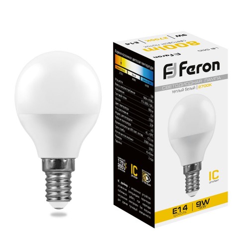Лампа светодиодная Feron LB-550 Шарик E14 9W 2700K 10 штук