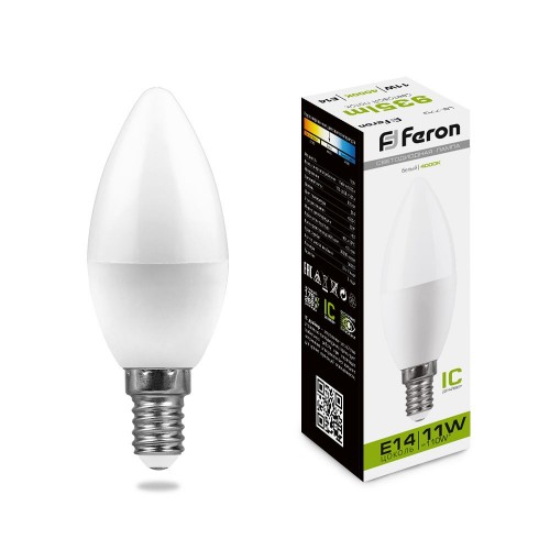 Лампа светодиодная Feron LB-770 Свеча E14 11W 4000K 10 штук