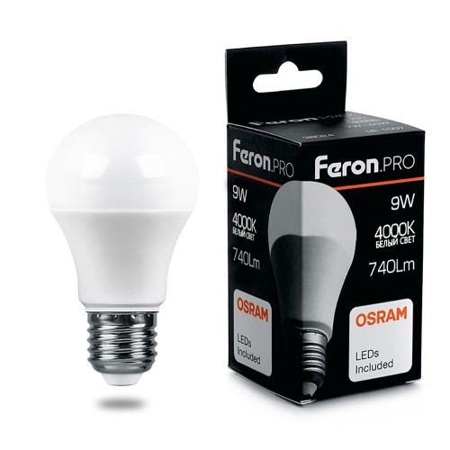 Лампа светодиодная FeronPRO LB-1009 Шар E27 9W 4000K 10 штук
