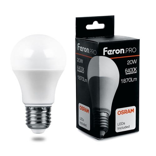 Лампа светодиодная FeronPRO LB-1020 Шар E27 20W 6400K 10 штук