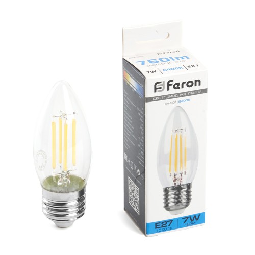 Лампа светодиодная Feron LB-66 Свеча E27 7W 6400K 10 штук
