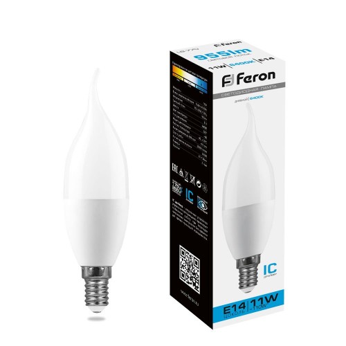 Лампа светодиодная Feron LB-770 Свеча на ветру E14 11W 6400K 10 штук