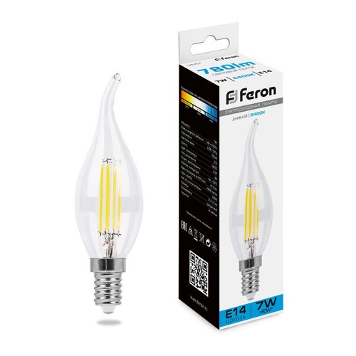 Лампа светодиодная Feron LB-67 Свеча на ветру  E14 7W 6400K 10 штук