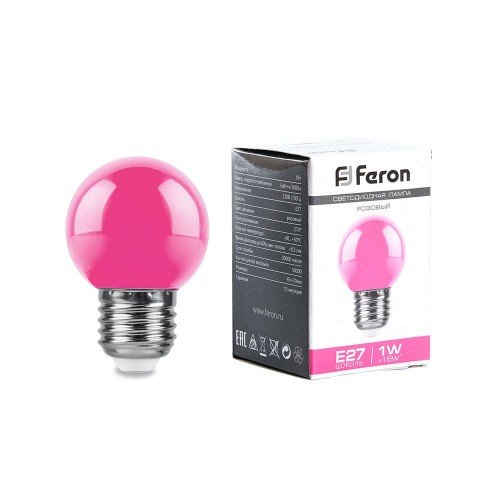 Лампа светодиодная Feron LB-37 Шарик E27 1W розовый 10 штук