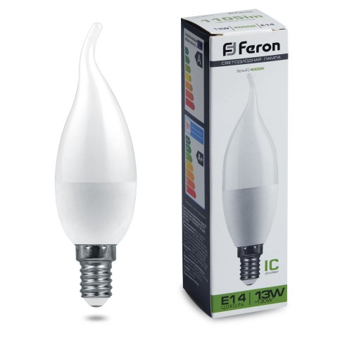 Лампа светодиодная Feron LB-970 Свеча на ветру E14 13W 4000K 10 штук