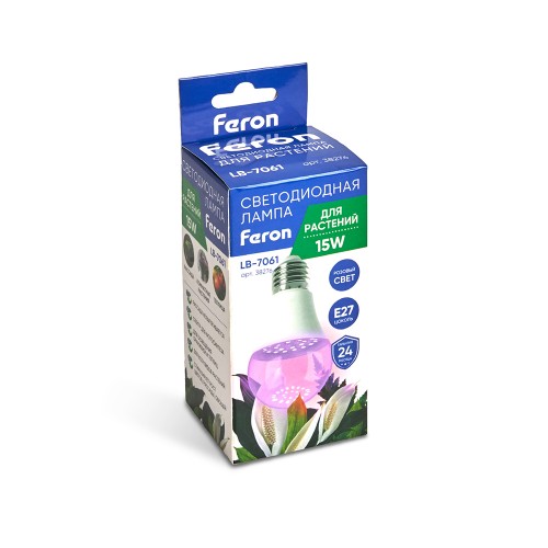 Лампа светодиодная для растений А60 Feron LB-7060 E27 15W красно-синий спектр 10 штук