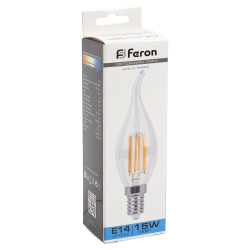 Лампа светодиодная Feron LB-718 Свеча на ветру E14 15W 6400K 10 штук