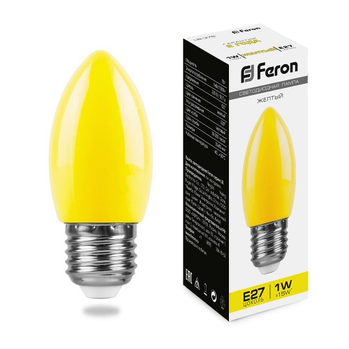 Лампа светодиодная Feron LB-376 свеча E27 1W желтый 10 штук