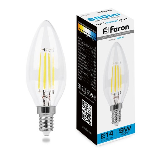 Лампа светодиодная Feron LB-73 Свеча E14 9W 6400K 10 штук
