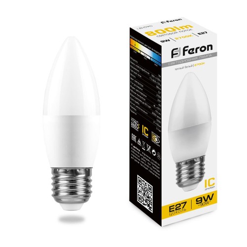 Лампа светодиодная Feron LB-570 Свеча E27 9W 2700K 10 штук