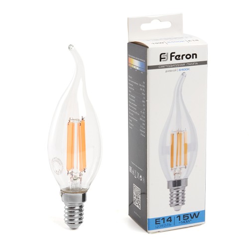 Лампа светодиодная Feron LB-718 Свеча на ветру E14 15W 6400K 10 штук