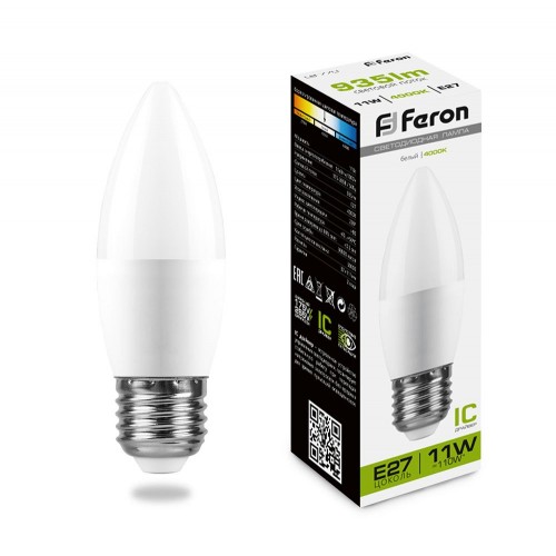 Лампа светодиодная Feron LB-770 Свеча E27 11W 4000K 10 штук
